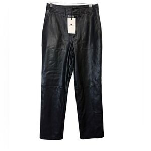 7 for All Mankind NWT Faux Leather Straight Leg Pants Black Small